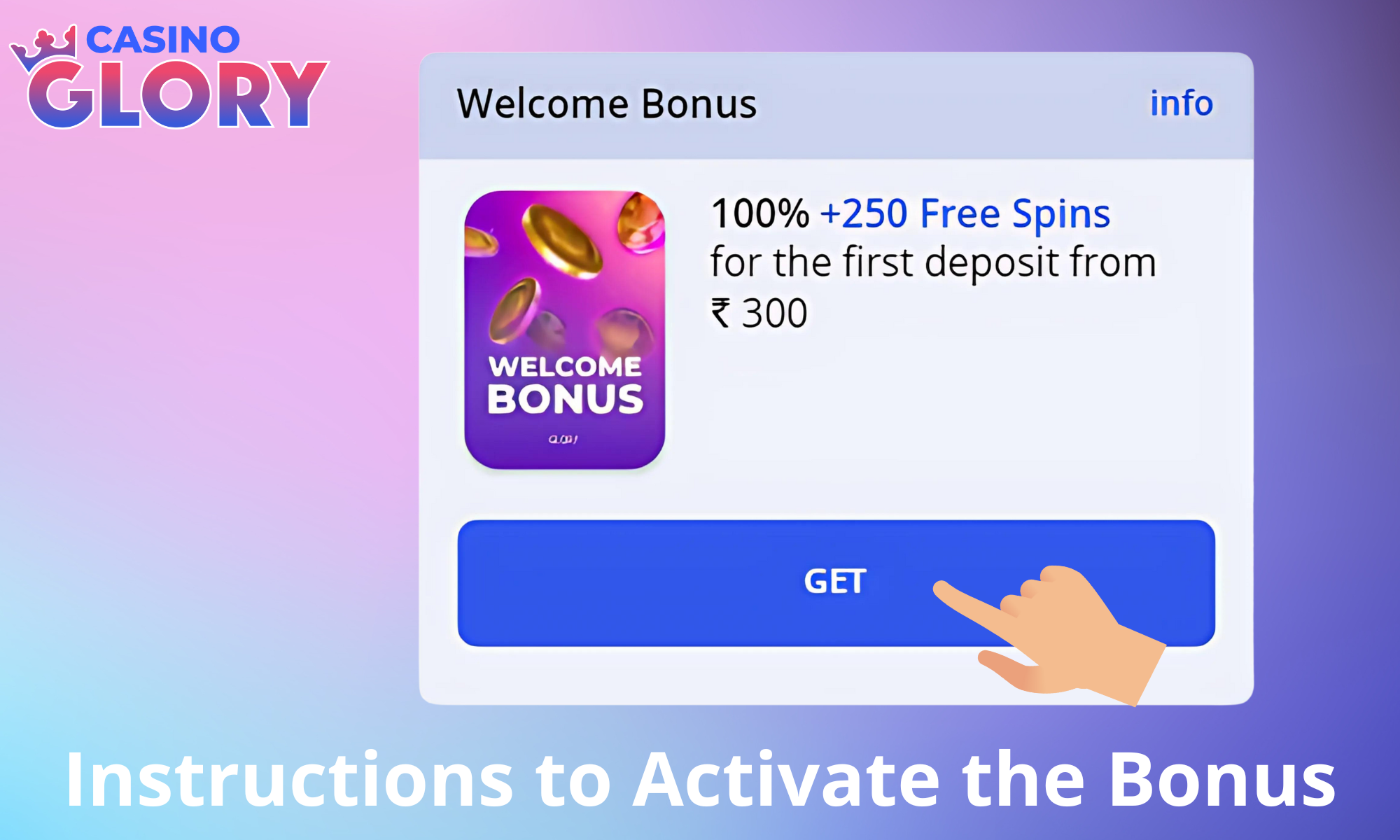 Instructions for activating the bonus on the Glory Casino website