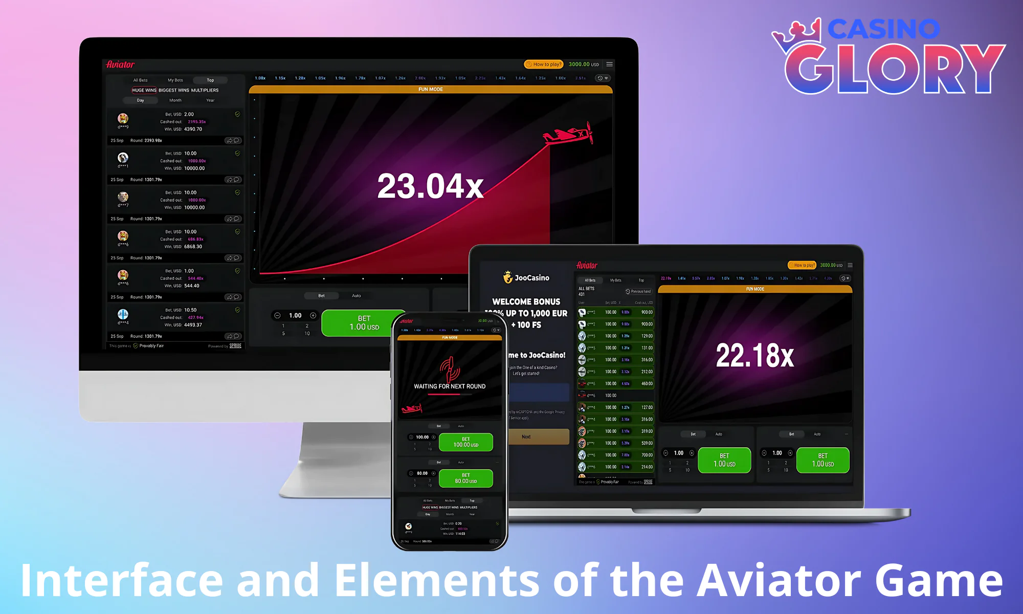 Features of the Glory Casino Aviator game