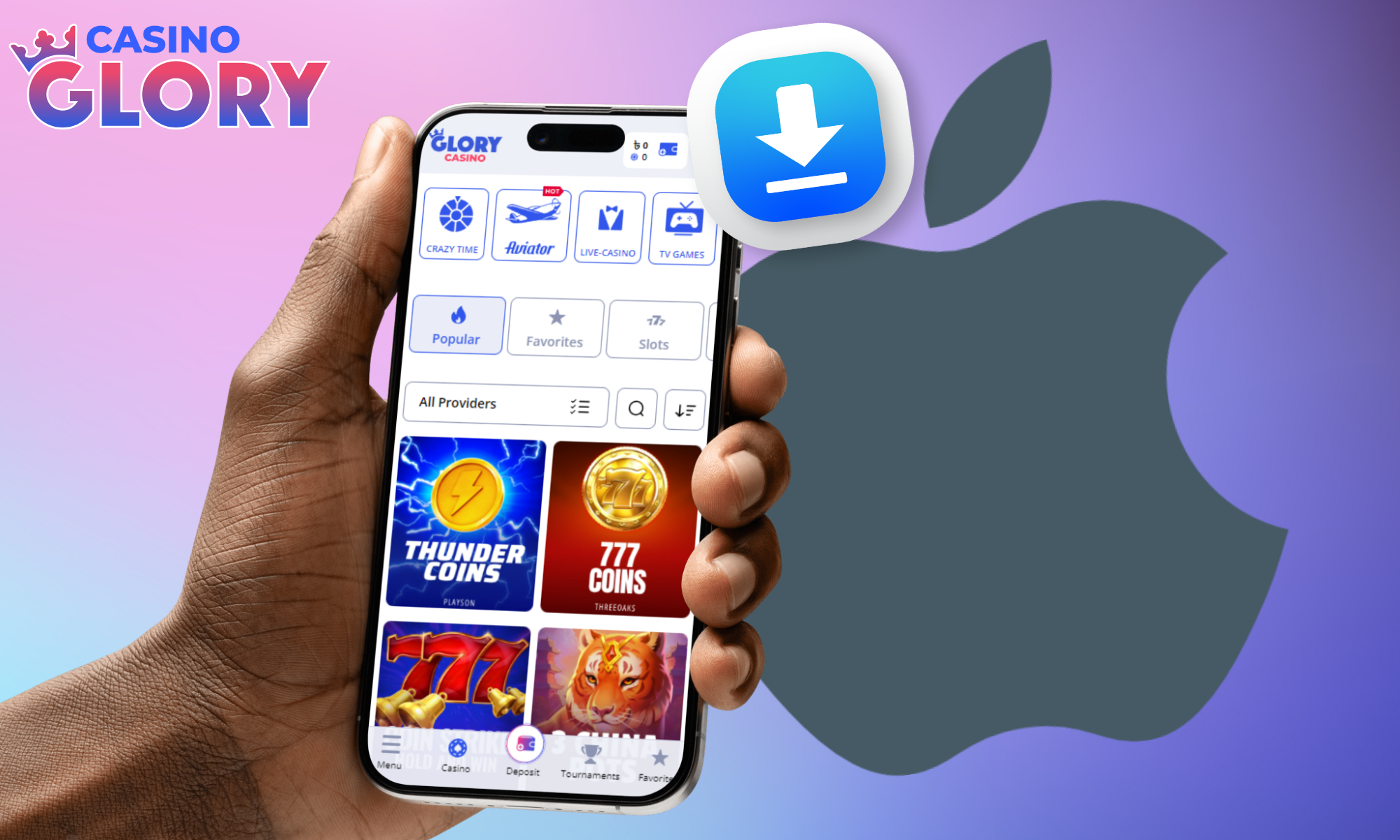 iOS ডিভাইসে Glory Casino অ্যাপে অ্যাক্সেস